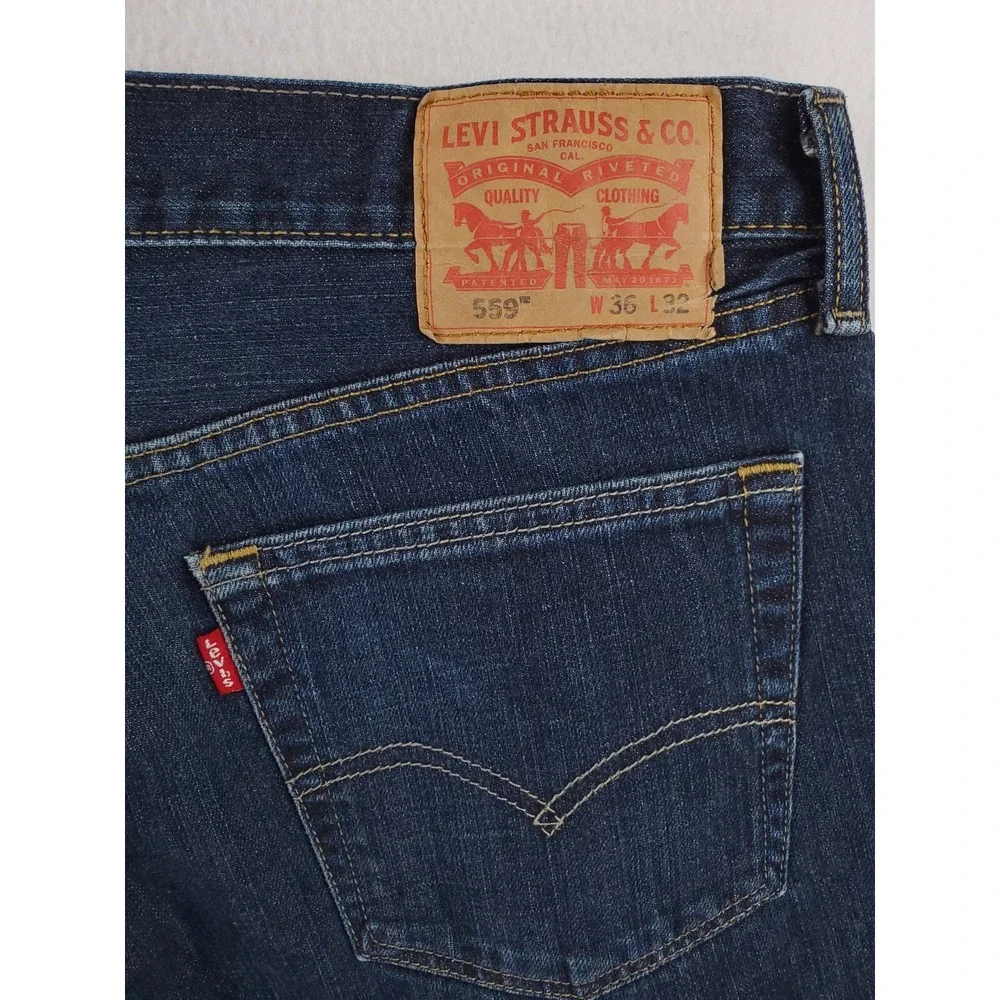 Levis 559 Jeans Mens 36x32 Relaxed Straight Heavy Denim Work Pants Dark Wash
